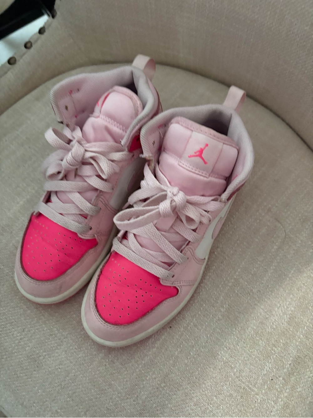 Jordan Kids' Pink High-Top Sneakers with Hot Pink Toe
